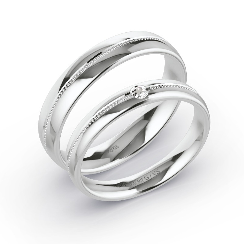 Anillo De Platino 4mm Brillo/satinado Con Diamante 05900540D | Argyor Talla 7