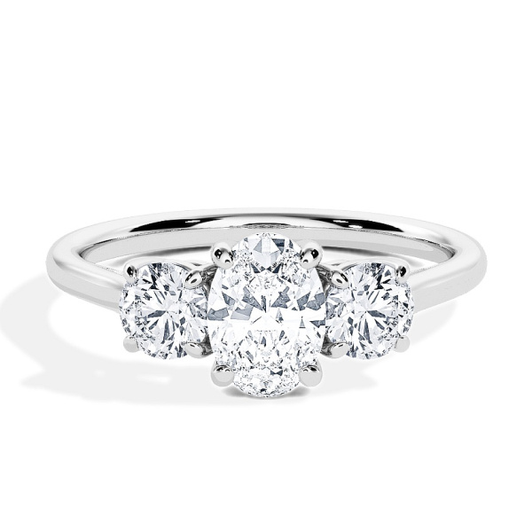 Anillo de compromiso Oro blanco - 0.50 kt Oval - Modelo N°3305, Tres piedras