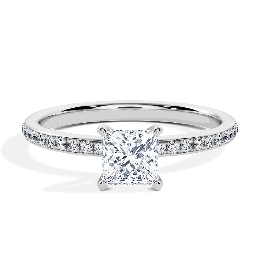 Anillo de compromiso Platino - 0.50 kt Princesa - Modelo N°3013, Pavé Anillo de compromiso Platino - 0.50 kt Princesa - Modelo N°3013, Pavé