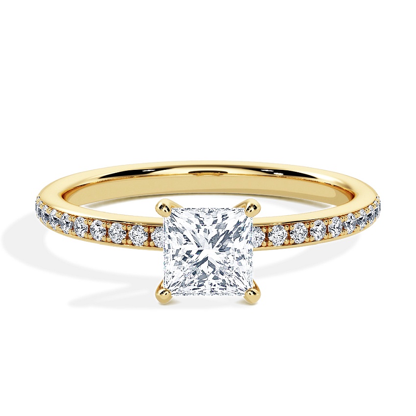Anillo de compromiso Oro amarillo - 0.50 kt Princesa - Modelo N°3013, Pavé Anillo de compromiso Oro amarillo - 0.50 kt Princesa - Modelo N°3013, Pavé