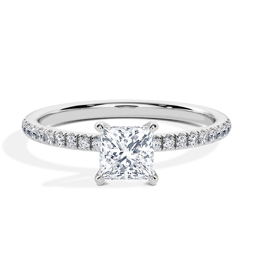 Anillo de compromiso Platino - 0.50 kt Princesa - Modelo N°3013, Pavé