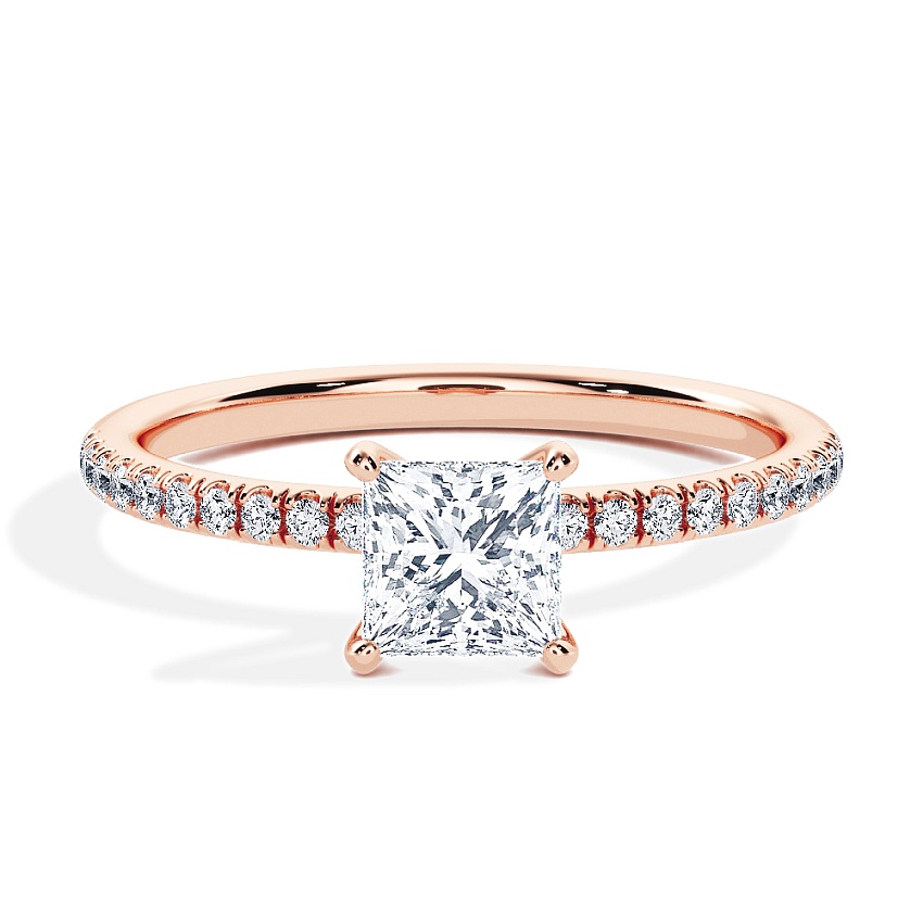 Anillo de compromiso Oro rosa - 0.50 kt Princesa - Modelo N°3013, Pavé