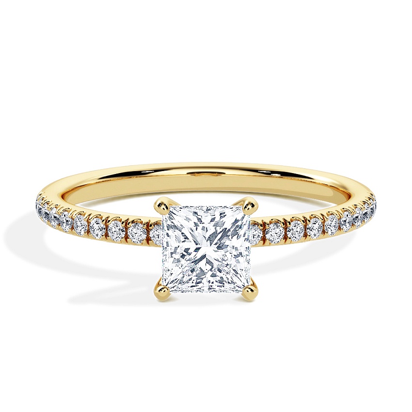 Anillo de compromiso Oro amarillo - 0.50 kt Princesa - Modelo N°3013, Pavé Anillo de compromiso Oro amarillo - 0.50 kt Princesa - Modelo N°3013, Pavé