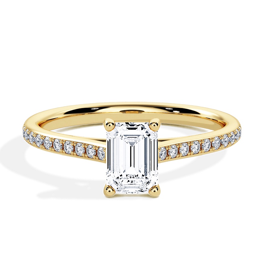 Anillo de compromiso Oro amarillo - 0.50 kt Esmeralda - Modelo N°3015, Pavé