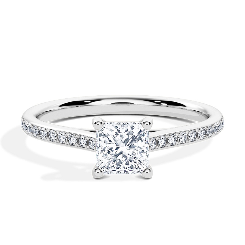 Anillo de compromiso Oro blanco - 0.50 kt Princesa - Modelo N°3015, Pavé Anillo de compromiso Oro blanco - 0.50 kt Princesa - Modelo N°3015, Pavé