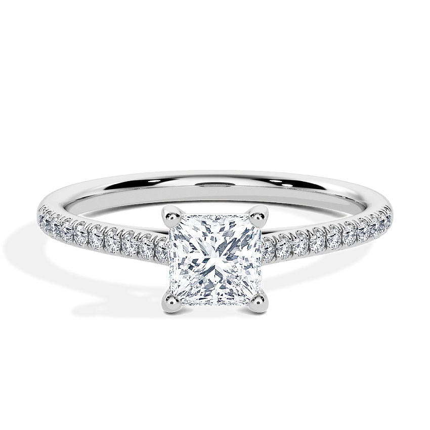 Anillo de compromiso Platino - 0.50 kt Princesa - Modelo N°3015, Pavé Anillo de compromiso Platino - 0.50 kt Princesa - Modelo N°3015, Pavé