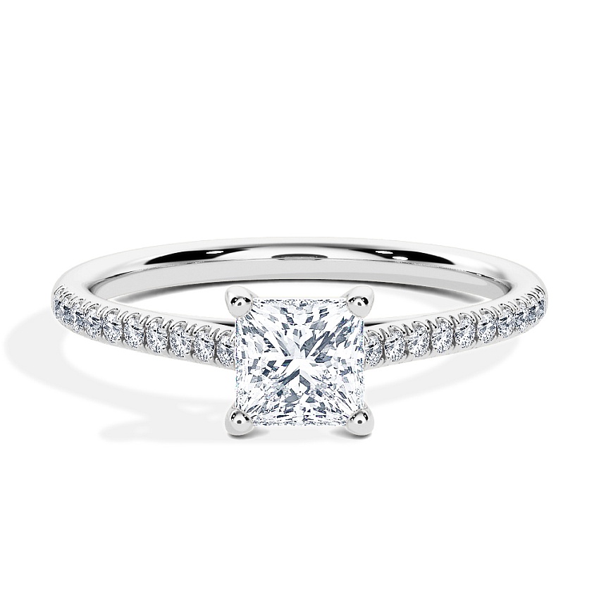 Anillo de compromiso Oro blanco - 0.50 kt Princesa - Modelo N°3015, Pavé Anillo de compromiso Oro blanco - 0.50 kt Princesa - Modelo N°3015, Pavé