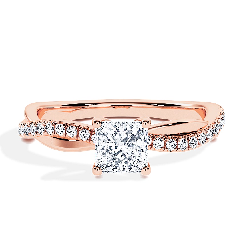Anillo de compromiso Oro rosa - 0.60 kt Princesa - Modelo N°3016, Pavé