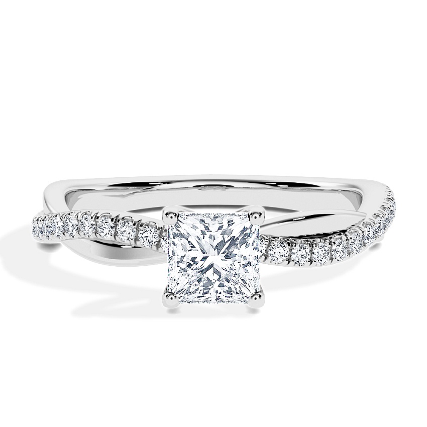 Anillo de compromiso Oro blanco - 0.60 kt Princesa - Modelo N°3016, Pavé Anillo de compromiso Oro blanco - 0.60 kt Princesa - Modelo N°3016, Pavé