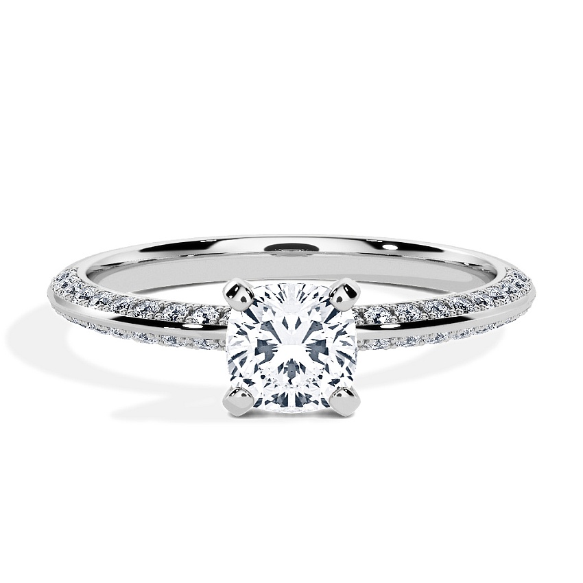 Anillo de compromiso Platino - 0.90 kt Cojín - Modelo N°3021, Pavé Anillo de compromiso Platino - 0.90 kt Cojín - Modelo N°3021, Pavé