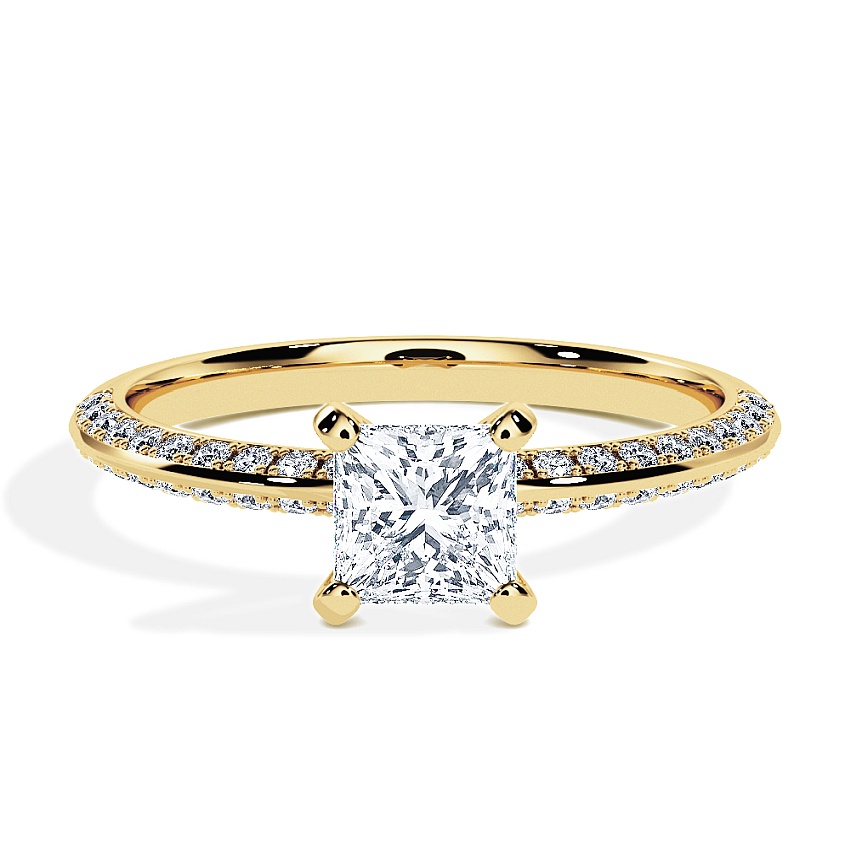 Anillo de compromiso Oro amarillo - 0.70 kt Princesa - Modelo N°3021, Pavé Anillo de compromiso Oro amarillo - 0.70 kt Princesa - Modelo N°3021, Pavé