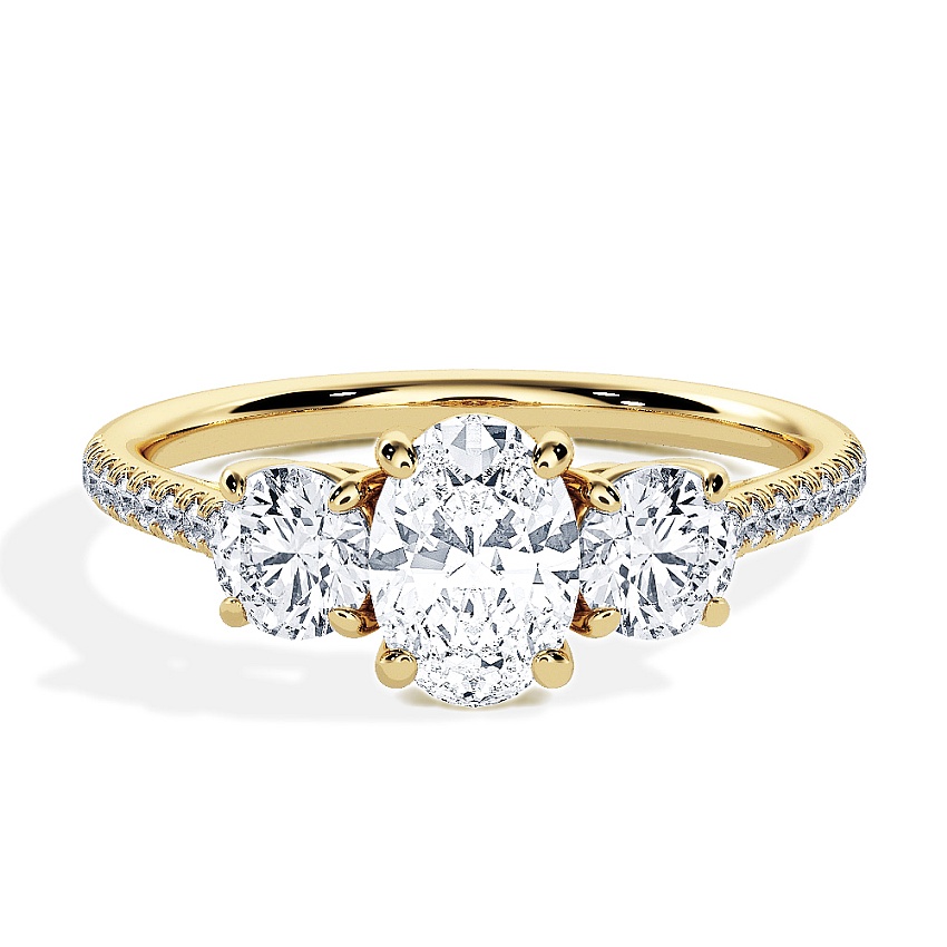 Anillo de compromiso Oro amarillo - 0.66 kt Oval - Modelo N°3305, Tres piedras, Recortado Anillo de compromiso Oro amarillo - 0.66 kt Oval - Modelo N°3305, Tres piedras, Recortado