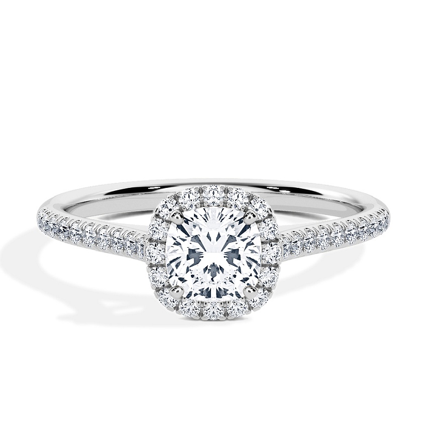 Anillo de compromiso Platino - 0.84 kt Cojín - Modelo N°3408, Halo, Pavé Anillo de compromiso Platino - 0.84 kt Cojín - Modelo N°3408, Halo, Pavé