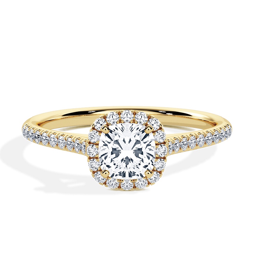Anillo de compromiso Oro amarillo - 0.84 kt Cojín - Modelo N°3408, Halo, Pavé Anillo de compromiso Oro amarillo - 0.84 kt Cojín - Modelo N°3408, Halo, Pavé
