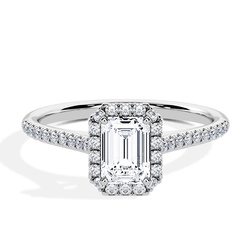 Anillo de compromiso Platino - 0.62 kt Esmeralda - Modelo N°3408, Halo, Pavé Anillo de compromiso Platino - 0.62 kt Esmeralda - Modelo N°3408, Halo, Pavé
