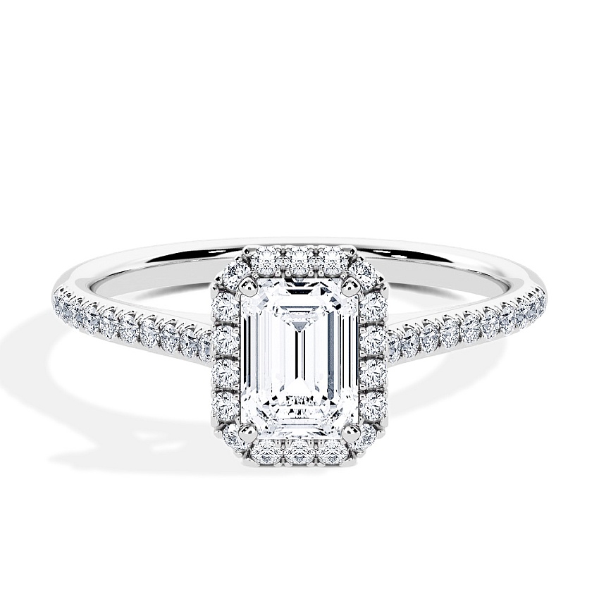 Anillo de compromiso Oro blanco - 0.62 kt Esmeralda - Modelo N°3408, Halo, Pavé Anillo de compromiso Oro blanco - 0.62 kt Esmeralda - Modelo N°3408, Halo, Pavé