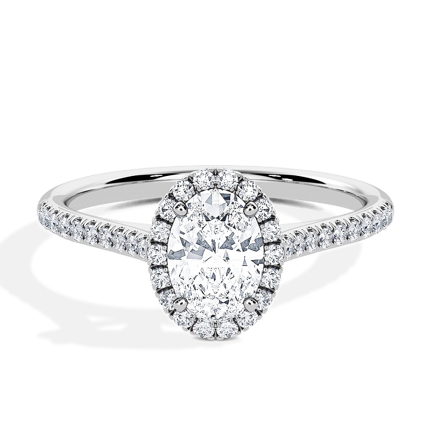 Anillo de compromiso Platino - 0.62 kt Oval - Modelo N°3408, Halo, Pavé Anillo de compromiso Platino - 0.62 kt Oval - Modelo N°3408, Halo, Pavé