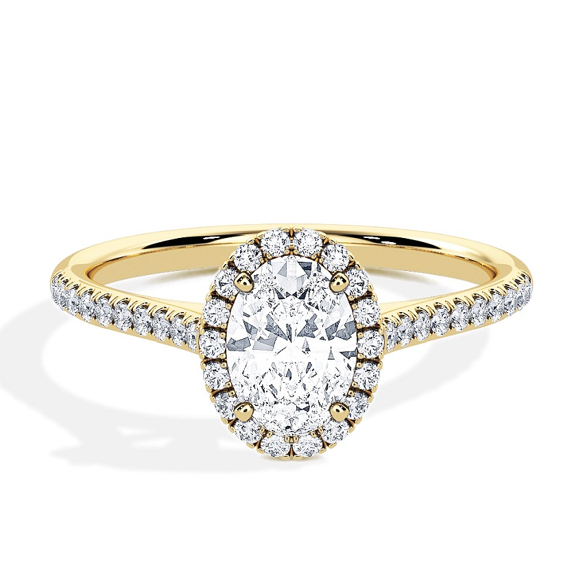 Anillo de compromiso Oro amarillo - 0.62 kt Oval - Modelo N°3408, Halo, Pavé Anillo de compromiso Oro amarillo - 0.62 kt Oval - Modelo N°3408, Halo, Pavé