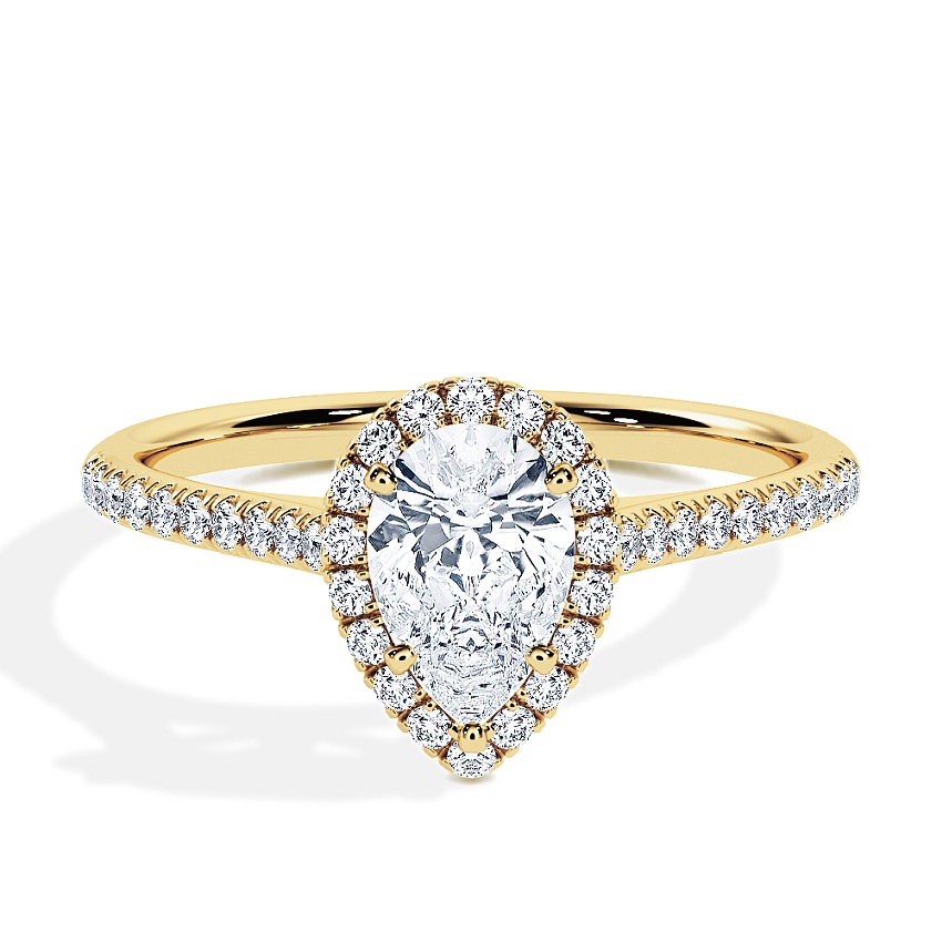 Anillo de compromiso Oro amarillo - 0.62 kt Pera - Modelo N°3408, Halo, Pavé Anillo de compromiso Oro amarillo - 0.62 kt Pera - Modelo N°3408, Halo, Pavé
