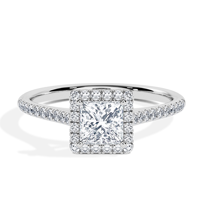 Anillo de compromiso Platino - 0.62 kt Princesa - Modelo N°3408, Halo, Pavé Anillo de compromiso Platino - 0.62 kt Princesa - Modelo N°3408, Halo, Pavé