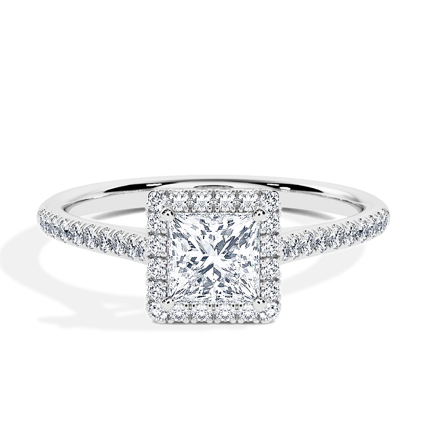 Anillo de compromiso Oro blanco - 0.62 kt Princesa - Modelo N°3408, Halo, Pavé Anillo de compromiso Oro blanco - 0.62 kt Princesa - Modelo N°3408, Halo, Pavé