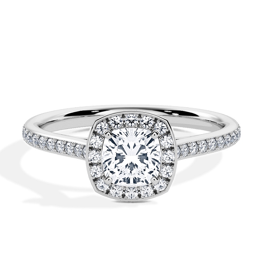 Anillo de compromiso Platino - 0.84 kt Cojín - Modelo N°3409, Halo, Pavé Anillo de compromiso Platino - 0.84 kt Cojín - Modelo N°3409, Halo, Pavé