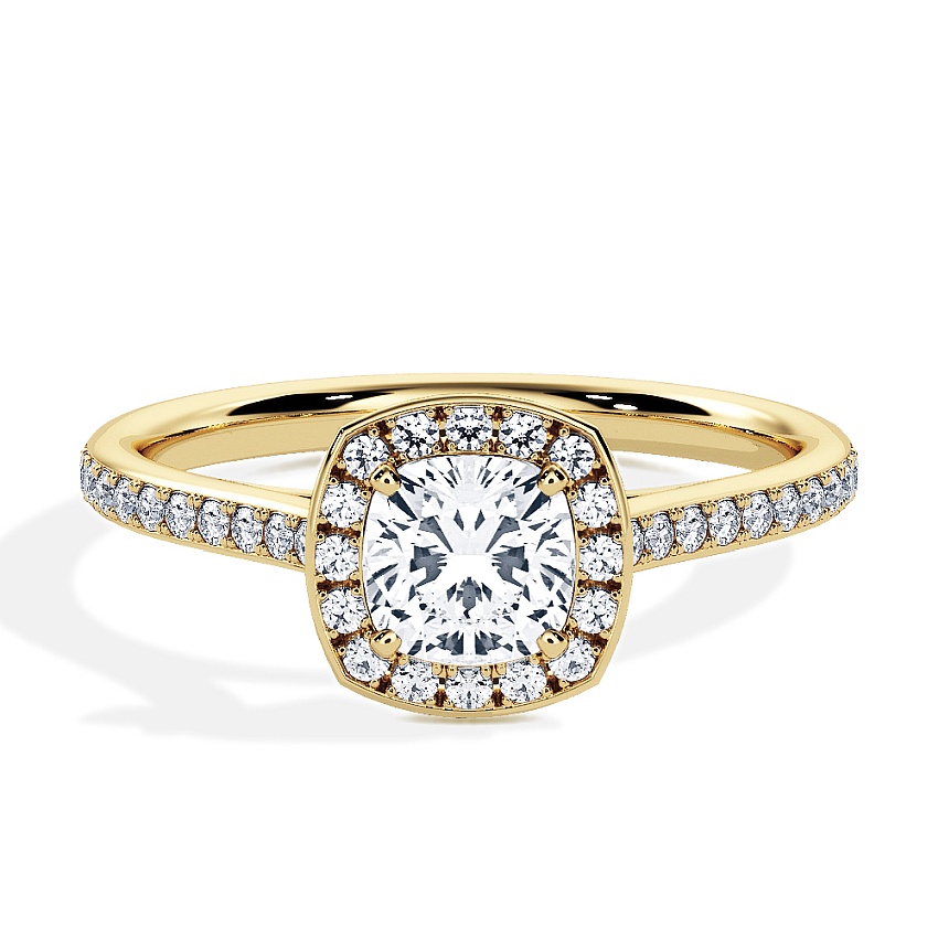 Anillo de compromiso Oro amarillo - 0.84 kt Cojín - Modelo N°3409, Halo, Pavé Anillo de compromiso Oro amarillo - 0.84 kt Cojín - Modelo N°3409, Halo, Pavé