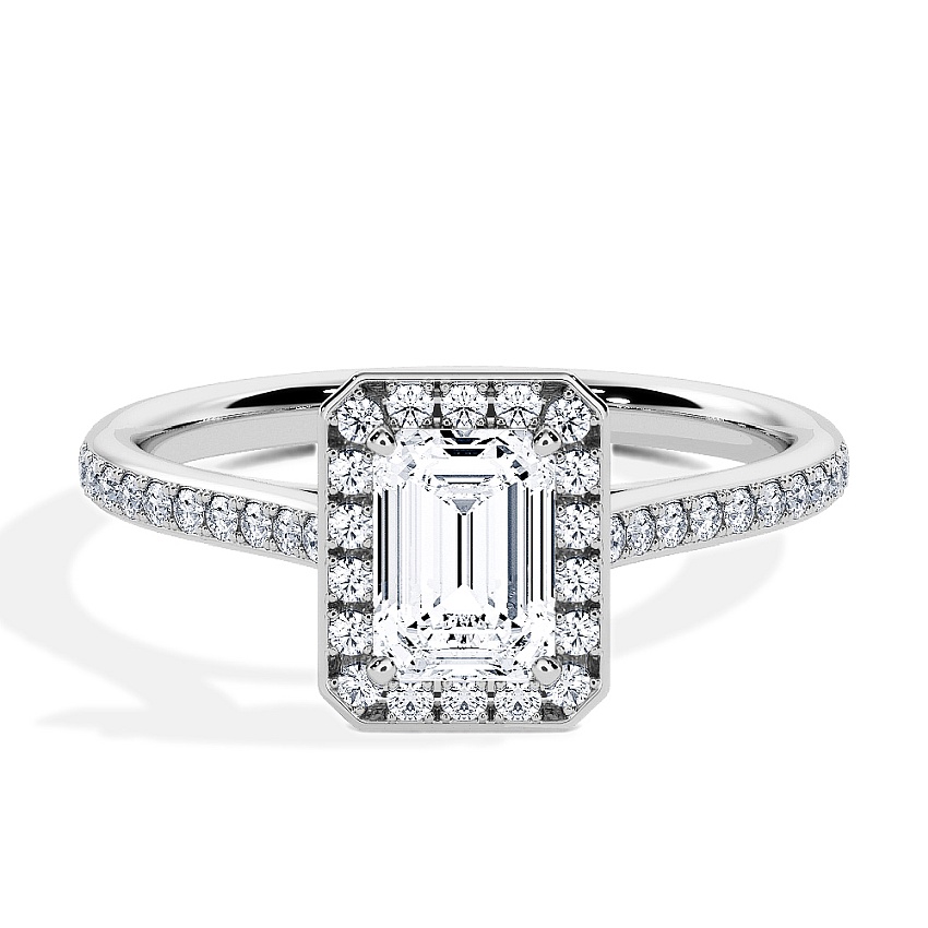 Anillo de compromiso Platino - 0.62 kt Esmeralda - Modelo N°3409, Halo, Pavé Anillo de compromiso Platino - 0.62 kt Esmeralda - Modelo N°3409, Halo, Pavé