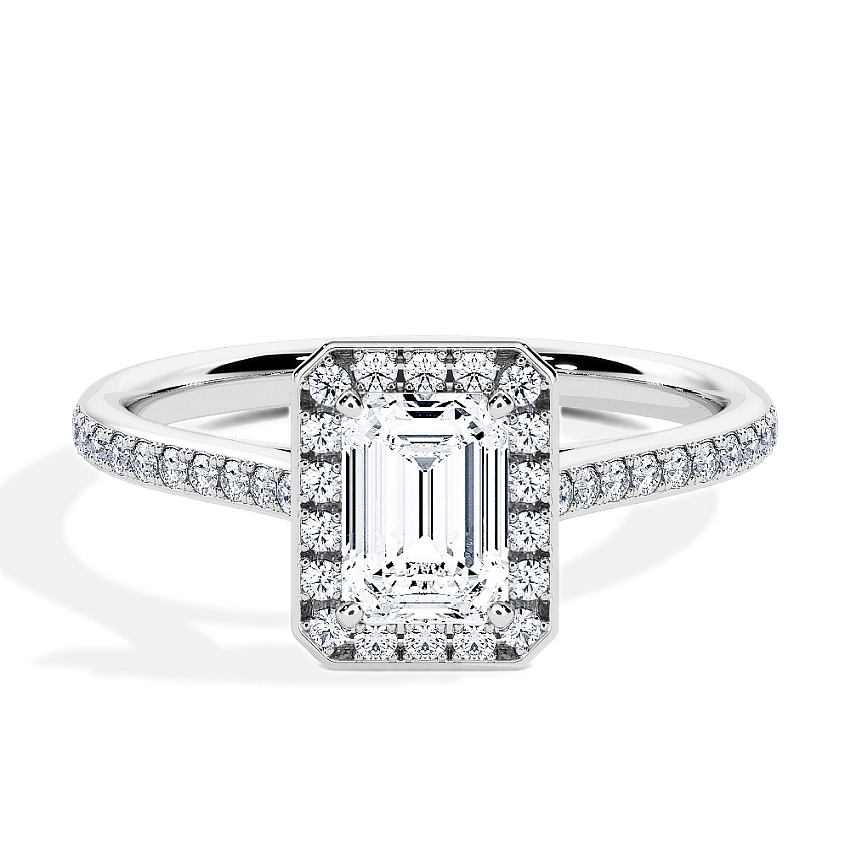 Anillo de compromiso Oro blanco - 0.62 kt Esmeralda - Modelo N°3409, Halo, Pavé Anillo de compromiso Oro blanco - 0.62 kt Esmeralda - Modelo N°3409, Halo, Pavé
