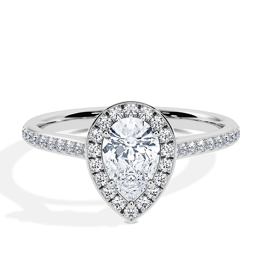 Anillo de compromiso Platino - 0.62 kt Pera - Modelo N°3409, Halo, Pavé Anillo de compromiso Platino - 0.62 kt Pera - Modelo N°3409, Halo, Pavé