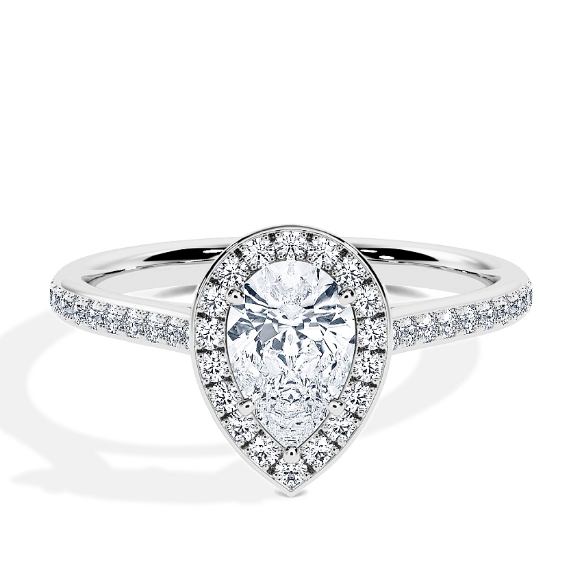 Anillo de compromiso Oro blanco - 0.62 kt Pera - Modelo N°3409, Halo, Pavé Anillo de compromiso Oro blanco - 0.62 kt Pera - Modelo N°3409, Halo, Pavé