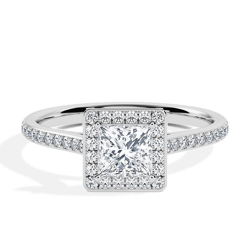 Anillo de compromiso Platino - 0.62 kt Princesa - Modelo N°3409, Halo, Pavé Anillo de compromiso Platino - 0.62 kt Princesa - Modelo N°3409, Halo, Pavé