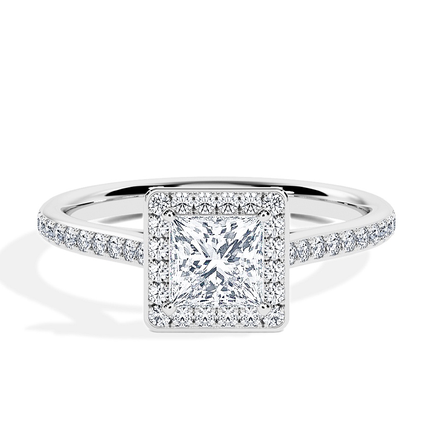 Anillo de compromiso Oro blanco - 0.62 kt Princesa - Modelo N°3409, Halo, Pavé Anillo de compromiso Oro blanco - 0.62 kt Princesa - Modelo N°3409, Halo, Pavé
