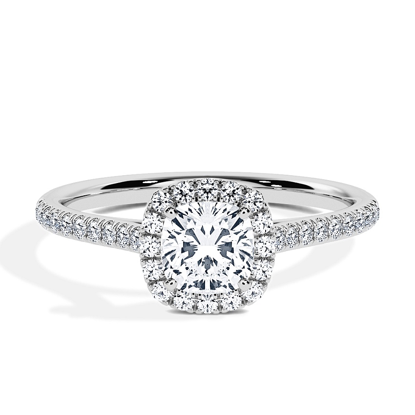 Anillo de compromiso Platino - 0.84 kt Cojín - Modelo N°3409, Halo, Pavé Anillo de compromiso Platino - 0.84 kt Cojín - Modelo N°3409, Halo, Pavé