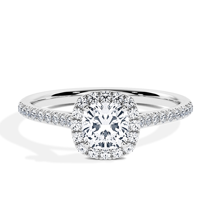 Anillo de compromiso Oro blanco - 0.84 kt Cojín - Modelo N°3409, Halo, Pavé Anillo de compromiso Oro blanco - 0.84 kt Cojín - Modelo N°3409, Halo, Pavé
