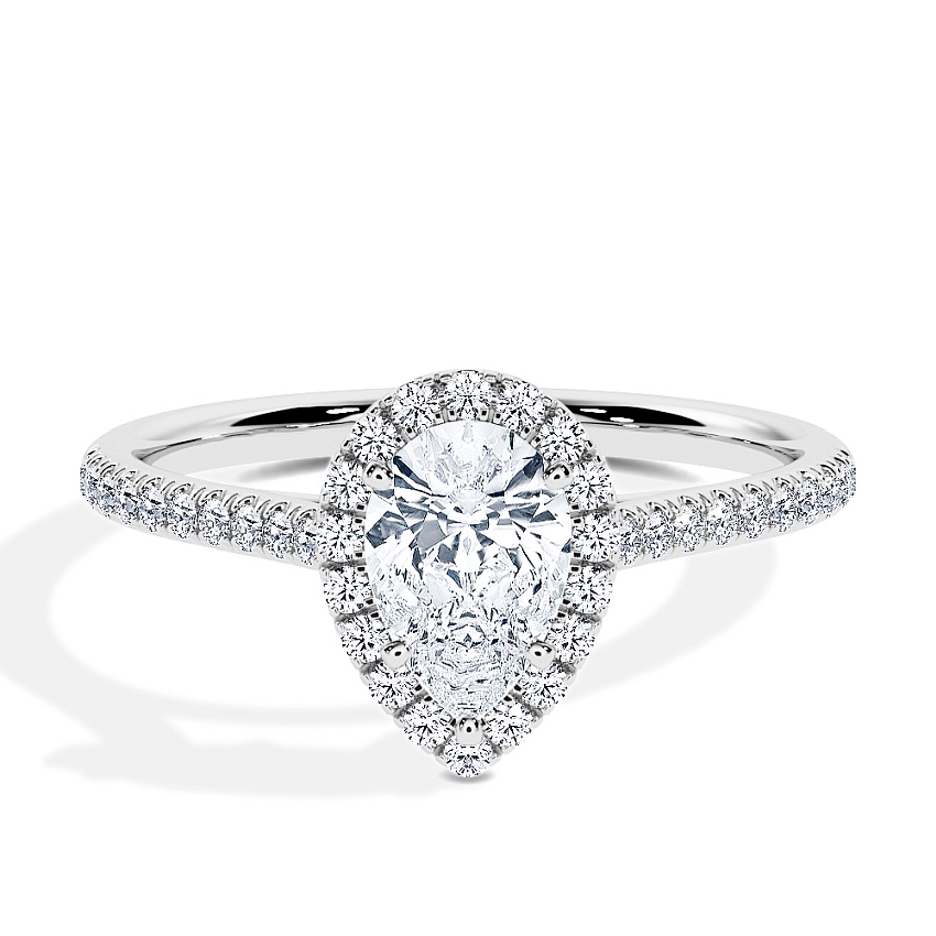 Anillo de compromiso Oro blanco - 0.62 kt Pera - Modelo N°3409, Halo, Pavé Anillo de compromiso Oro blanco - 0.62 kt Pera - Modelo N°3409, Halo, Pavé