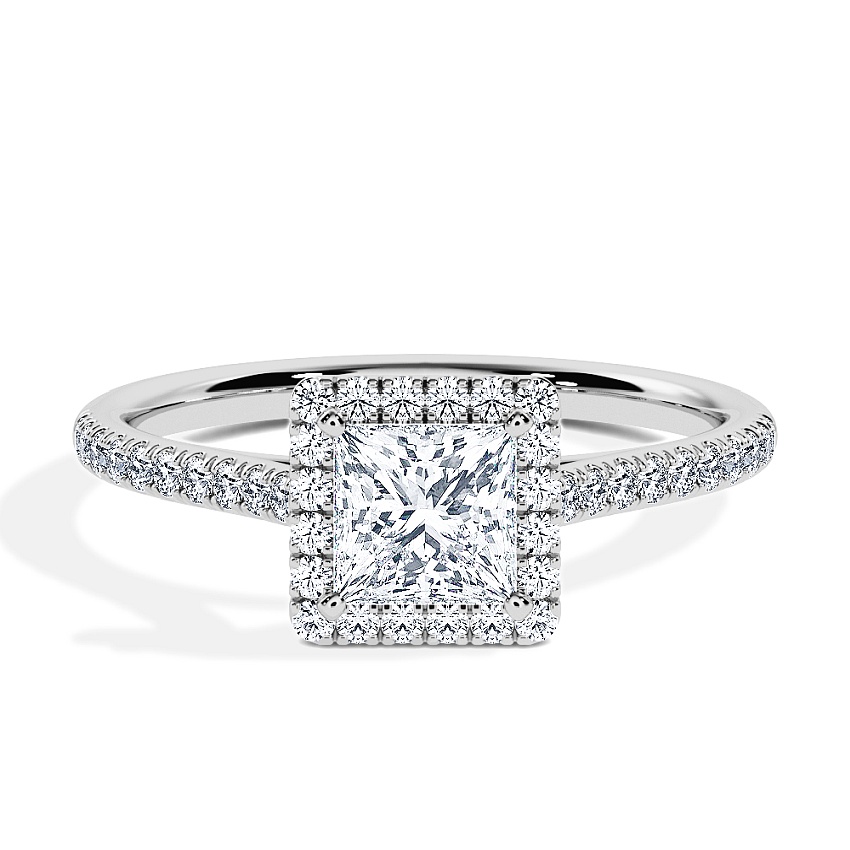 Anillo de compromiso Platino - 0.62 kt Princesa - Modelo N°3409, Halo, Pavé Anillo de compromiso Platino - 0.62 kt Princesa - Modelo N°3409, Halo, Pavé