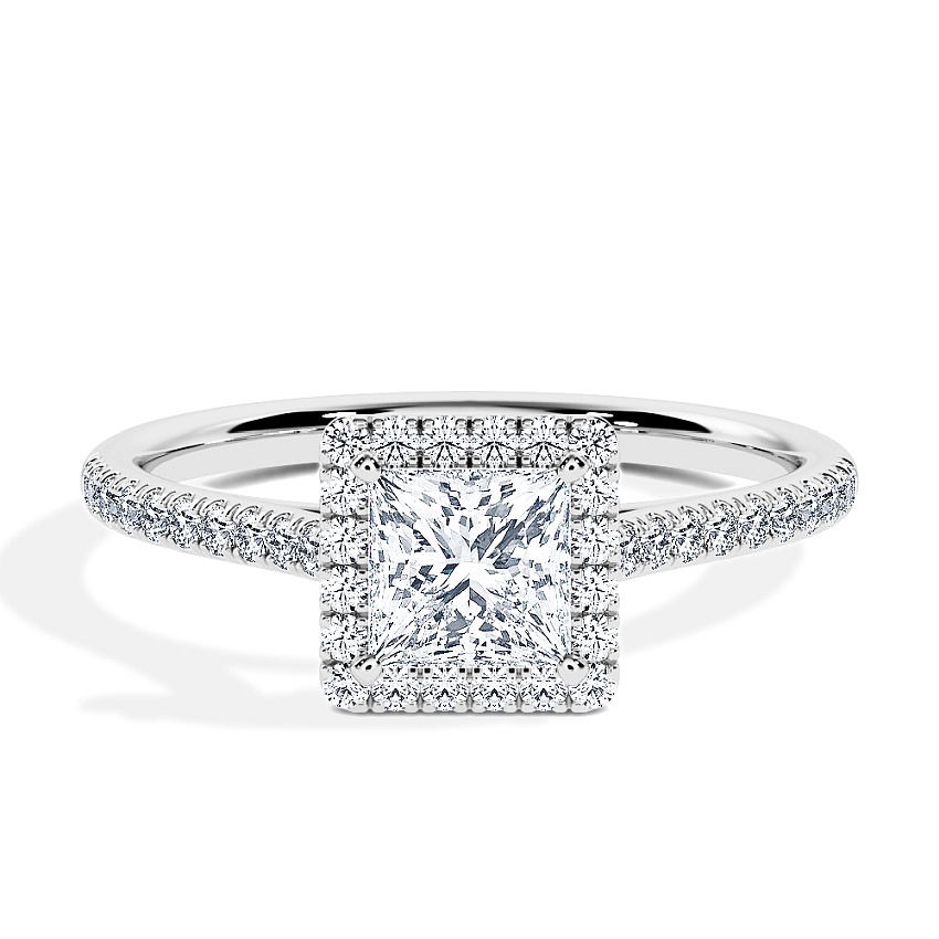 Anillo de compromiso Oro blanco - 0.62 kt Princesa - Modelo N°3409, Halo, Pavé Anillo de compromiso Oro blanco - 0.62 kt Princesa - Modelo N°3409, Halo, Pavé