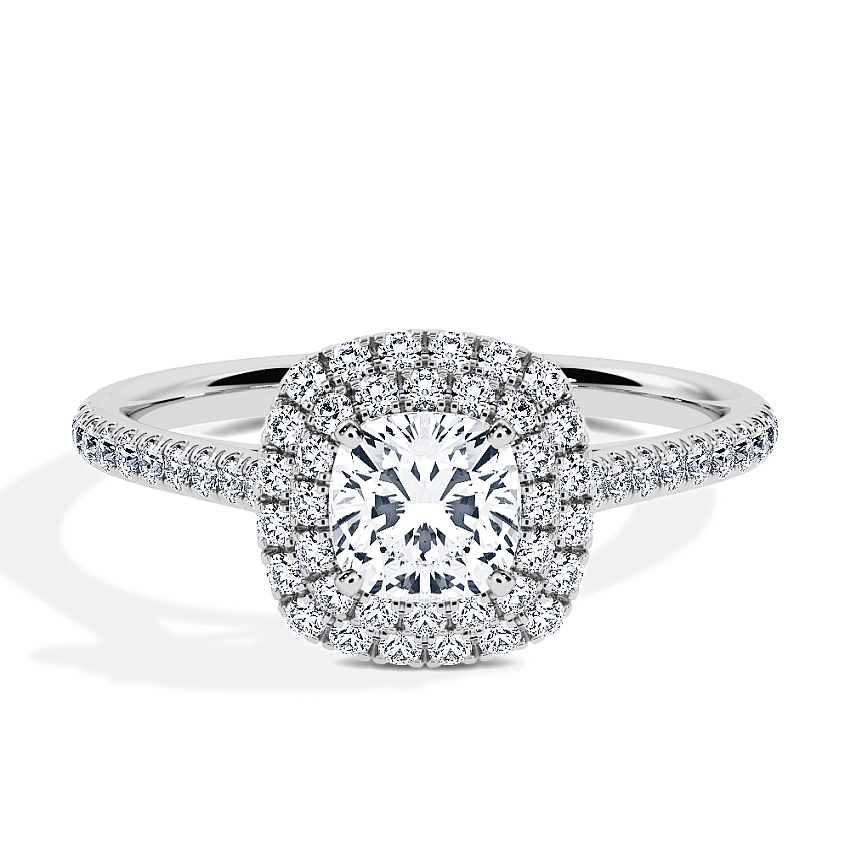 Anillo de compromiso Platino - 1.04 kt Cojín - Modelo N°3410, Halo, Pavé Anillo de compromiso Platino - 1.04 kt Cojín - Modelo N°3410, Halo, Pavé