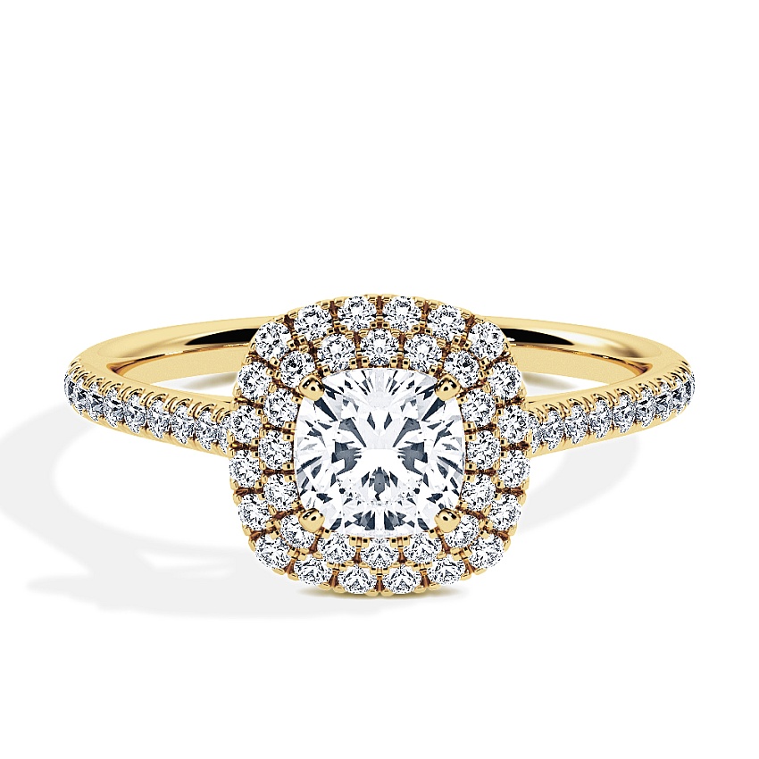 Anillo de compromiso Oro amarillo - 1.04 kt Cojín - Modelo N°3410, Halo, Pavé Anillo de compromiso Oro amarillo - 1.04 kt Cojín - Modelo N°3410, Halo, Pavé