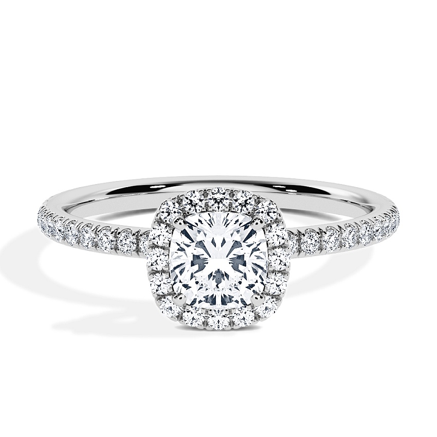 Anillo de compromiso Platino - 1.00 kt Cojín - Modelo N°3411, Halo, Pavé Anillo de compromiso Platino - 1.00 kt Cojín - Modelo N°3411, Halo, Pavé
