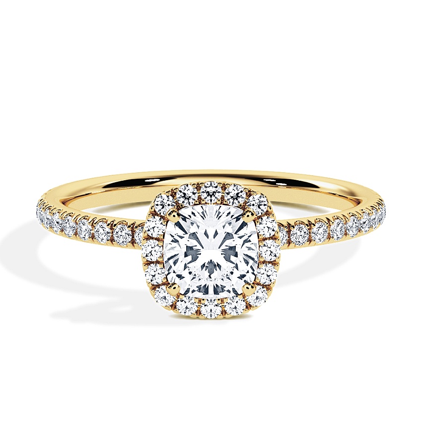 Anillo de compromiso Oro amarillo - 1.00 kt Cojín - Modelo N°3411, Halo, Pavé Anillo de compromiso Oro amarillo - 1.00 kt Cojín - Modelo N°3411, Halo, Pavé