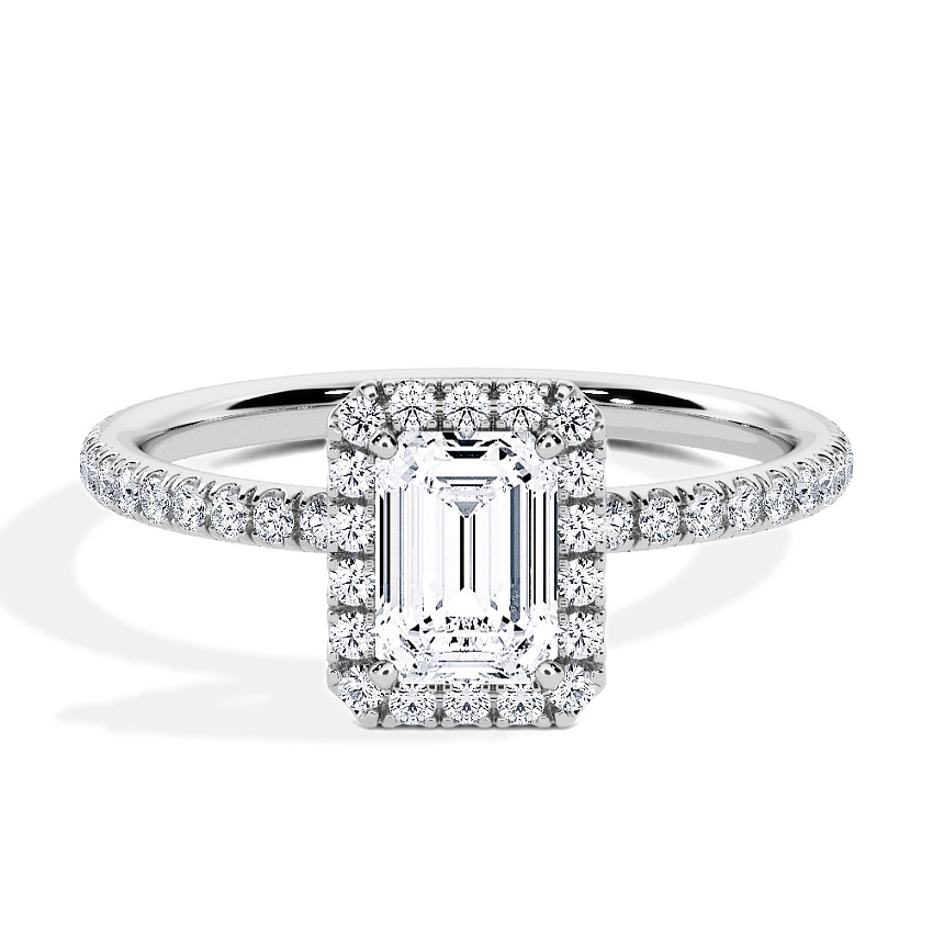 Anillo de compromiso Platino - 0.78 kt Esmeralda - Modelo N°3411, Halo, Pavé Anillo de compromiso Platino - 0.78 kt Esmeralda - Modelo N°3411, Halo, Pavé