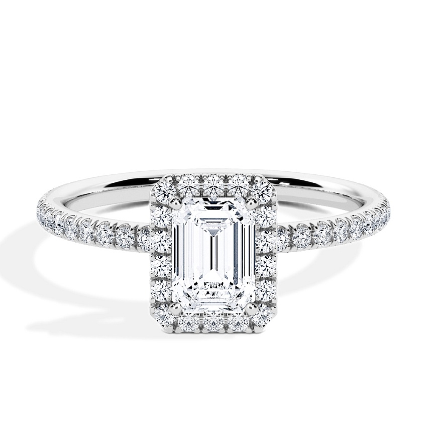 Anillo de compromiso Oro blanco - 0.78 kt Esmeralda - Modelo N°3411, Halo, Pavé Anillo de compromiso Oro blanco - 0.78 kt Esmeralda - Modelo N°3411, Halo, Pavé