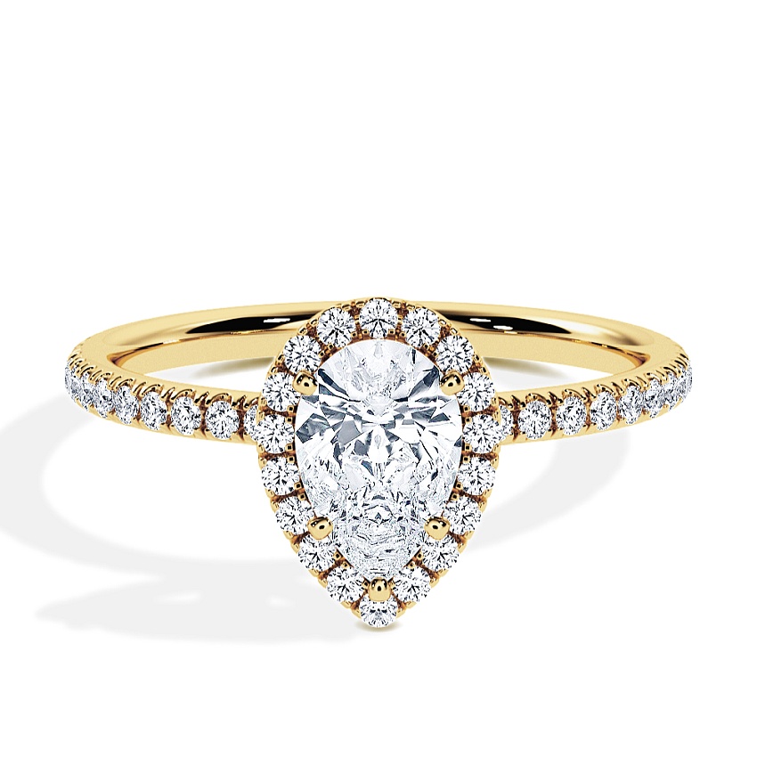 Anillo de compromiso Oro amarillo - 0.78 kt Pera - Modelo N°3411, Halo, Pavé Anillo de compromiso Oro amarillo - 0.78 kt Pera - Modelo N°3411, Halo, Pavé