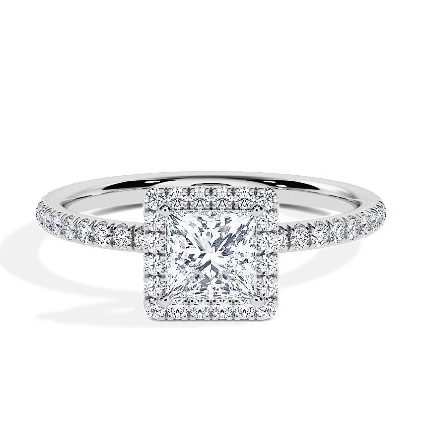 Anillo de compromiso Platino - 0.78 kt Princesa - Modelo N°3411, Halo, Pavé Anillo de compromiso Platino - 0.78 kt Princesa - Modelo N°3411, Halo, Pavé