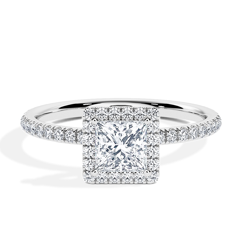 Anillo de compromiso Oro blanco - 0.78 kt Princesa - Modelo N°3411, Halo, Pavé Anillo de compromiso Oro blanco - 0.78 kt Princesa - Modelo N°3411, Halo, Pavé